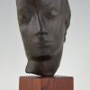 Art Deco bronze sculpture of a woman’s face