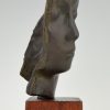 Art Deco bronze sculpture of a woman’s face