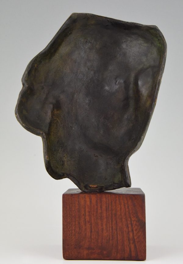 Art Deco bronze sculpture of a woman’s face
