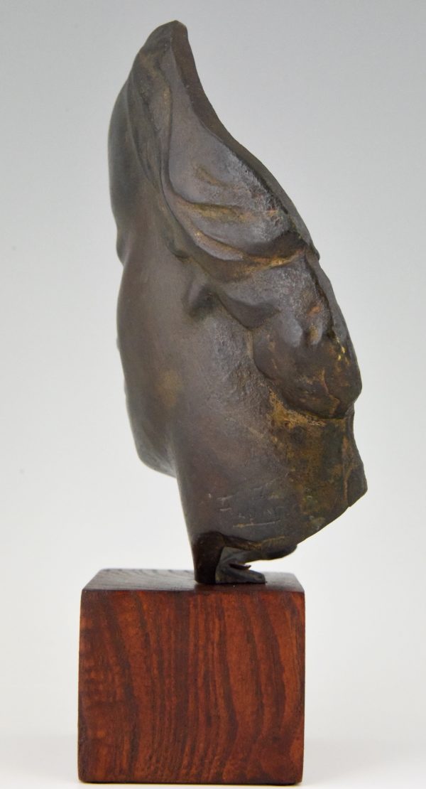 Art Deco bronze sculpture of a woman’s face