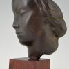 Art Deco bronze sculpture of a woman’s face