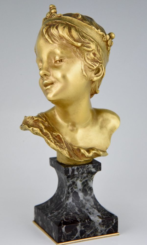 Jugendstil bronzen buste kleine jongen met kroon