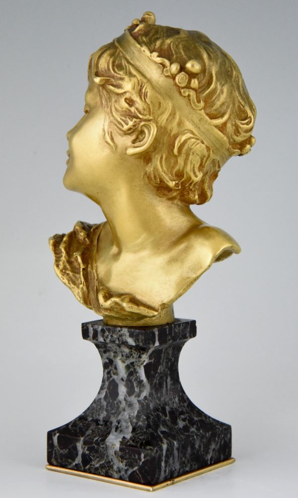 Art Nouveau buste en bronze petit garçon, petit roi.