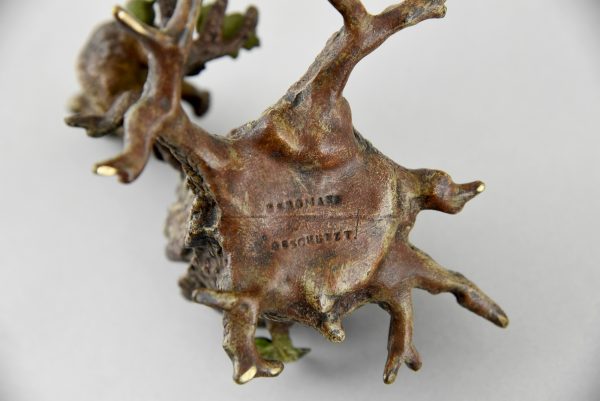Antike Wiener Bronze Bär auf Baumstumpf
