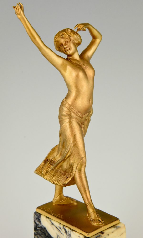 Art Nouveau gilt bronze semi nude oriental dancer.