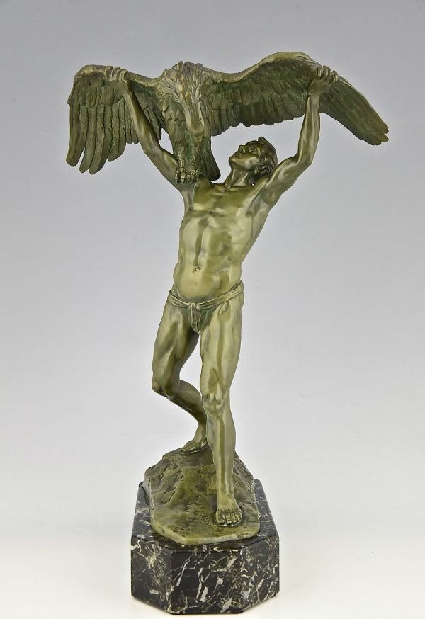 Sculpture en bronze Ganymède avec aigle