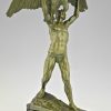 Antiek bronzen beeld Ganymedes met adelaar