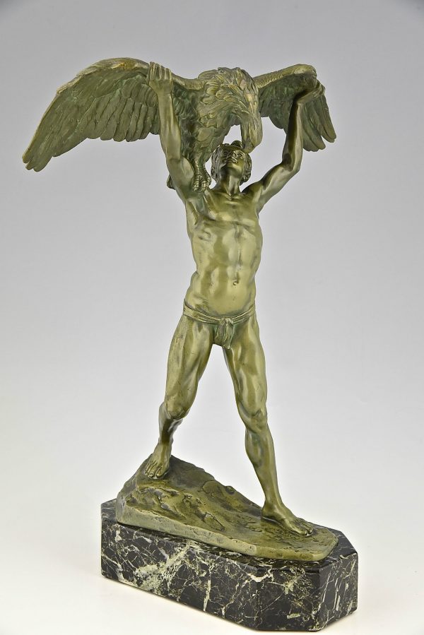 Antique bronze Ganymede and the eagle