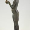French Art Deco bronze nude girl with dove, première offrande, 1928