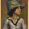 Art Deco schilderij jonge vrouw met hoed