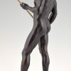 Antique bronze sculpture male nude with sword and laurel wreath