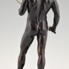 Antique bronze sculpture male nude with sword and laurel wreath