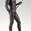 Antique bronze sculpture male nude with sword and laurel wreath