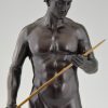 Antique bronze sculpture male nude with sword and laurel wreath