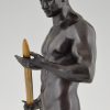 Sculpture en bronze nu masculin avec épée et couronne de laurier