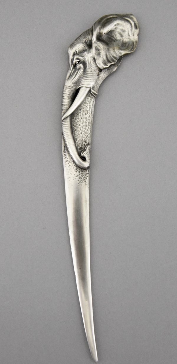 Art Deco briefopener brons verzilverd met olifant