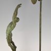 Art Deco bronze sculpture basketball player reverse dunk