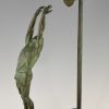 Art Deco bronze sculpture basketball player reverse dunk