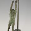 Art Deco bronze sculpture basketball player reverse dunk