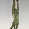 Art Deco bronze sculpture basketball player reverse dunk