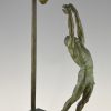 Art Deco bronze sculpture basketball player reverse dunk