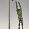 Art Deco bronze sculpture basketball player reverse dunk