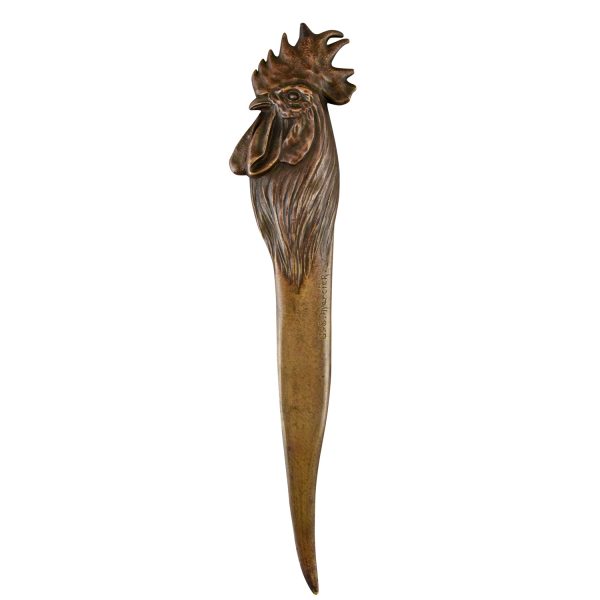 Art Nouveau bronze letter opener bookmark with rooster