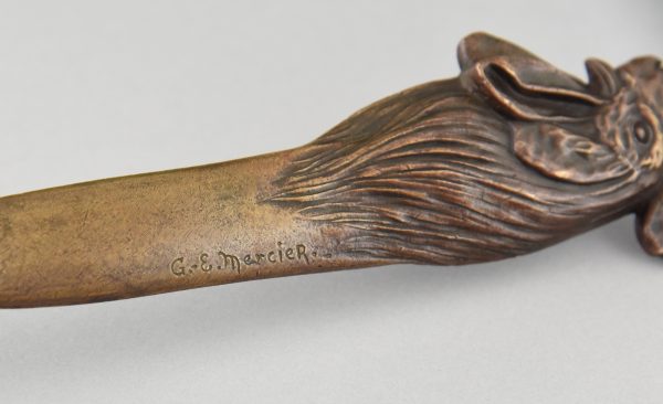Art Nouveau bronze letter opener bookmark with rooster