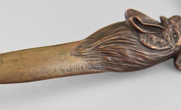 Jugendstil bonzen briefopener met haan