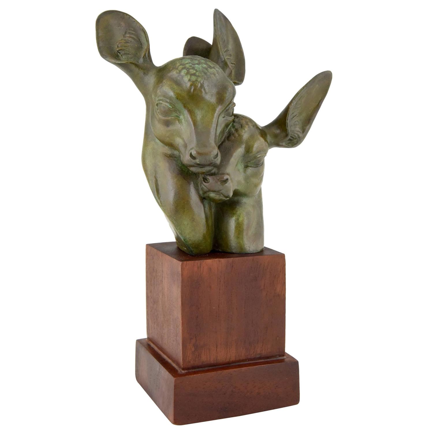 Art Deco bronze sculpture of two deer