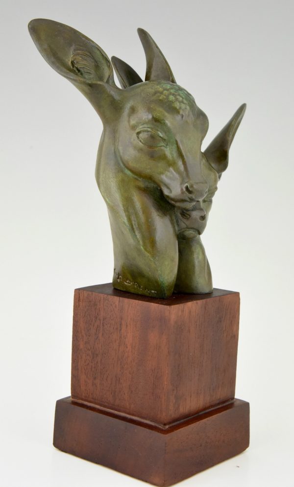 Art Deco bronze sculpture of two deer