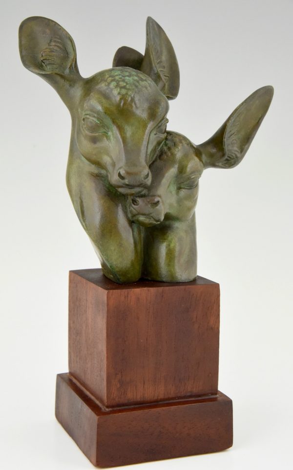 Art Deco bronze sculpture of two deer