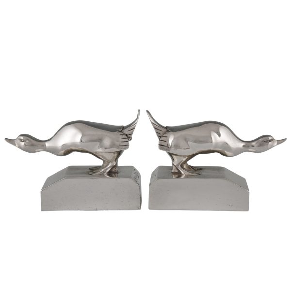 Art Deco serre-livres en bronze argenté canards