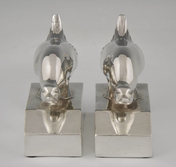 Art Deco silvered bronze duck bookends