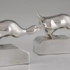 Art Deco silvered bronze duck bookends