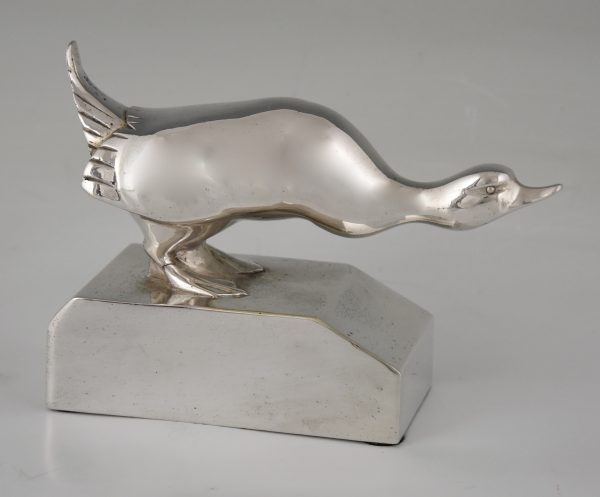 Art Deco silvered bronze duck bookends