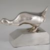 Art Deco silvered bronze duck bookends