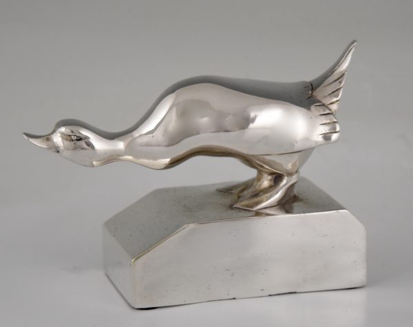 Art Deco silvered bronze duck bookends