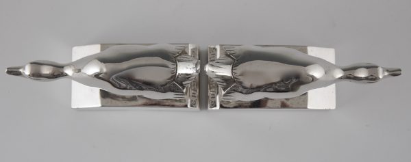 Art Deco silvered bronze duck bookends