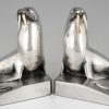 Art Deco silvered bronze walrus bookends.