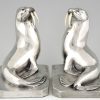 Art Deco silvered bronze walrus bookends.