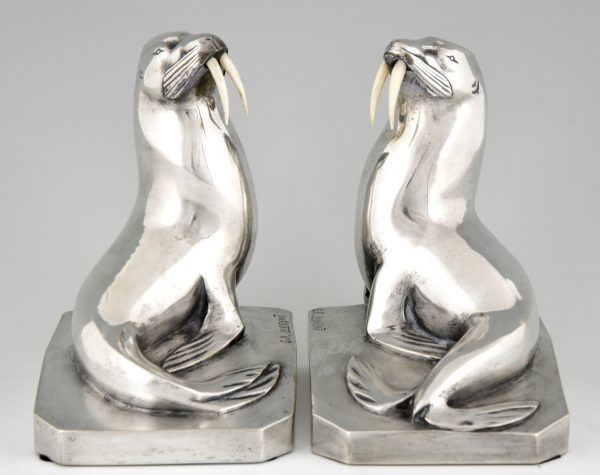 Art Deco serre livres bronze argenté morses