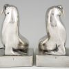 Art Deco silvered bronze walrus bookends.