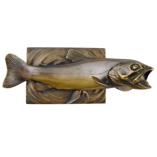 Art Deco sculpture bronze poisson, truite