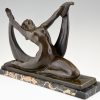 Art Deco bronze sculpture nude lady, scarf dancer in split pose