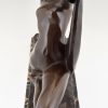 Art Deco bronze sculpture nude lady, scarf dancer in split pose