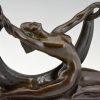 Art Deco bronze sculpture nude lady, scarf dancer in split pose