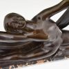 Art Deco bronze sculpture nude lady, scarf dancer in split pose