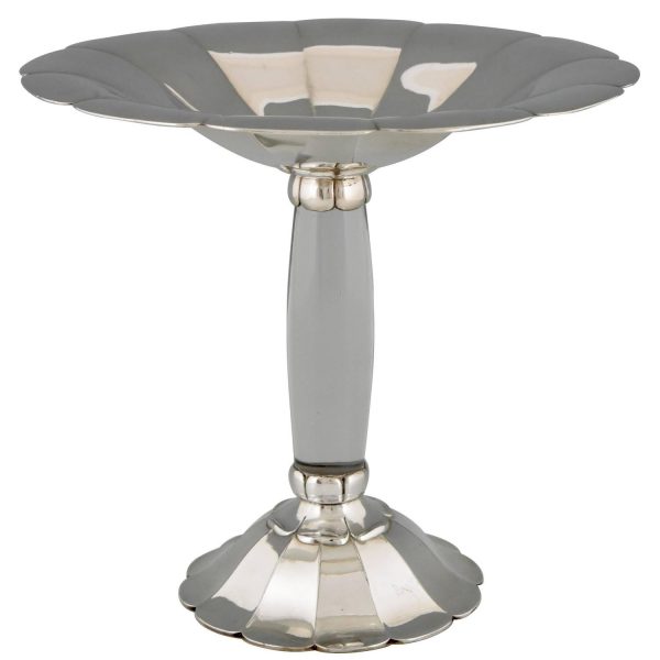 Art Deco silvered metal and glass fruit stand.