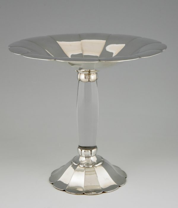 Art Deco silvered metal and glass fruit stand.